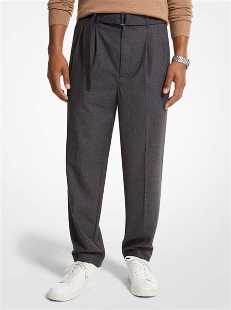 Stretch Wool Flannel Belted Trousers 